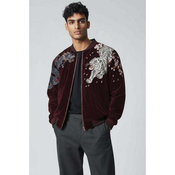 Yeshibounty Men's Sukajan Jacket Japanese Pattern Embroidery - New - Picture 1 of 2